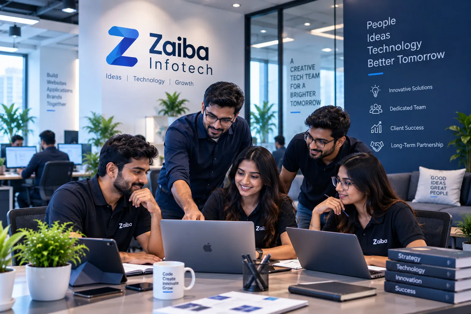 Zaiba Infotech team collaborating in a modern software development workspace