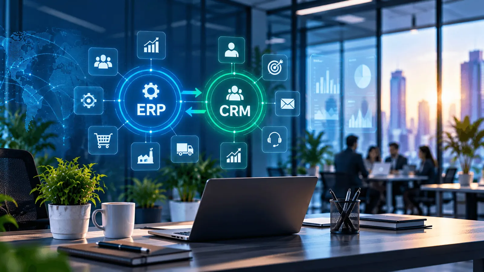 ERP and CRM business management dashboard for operations and reporting