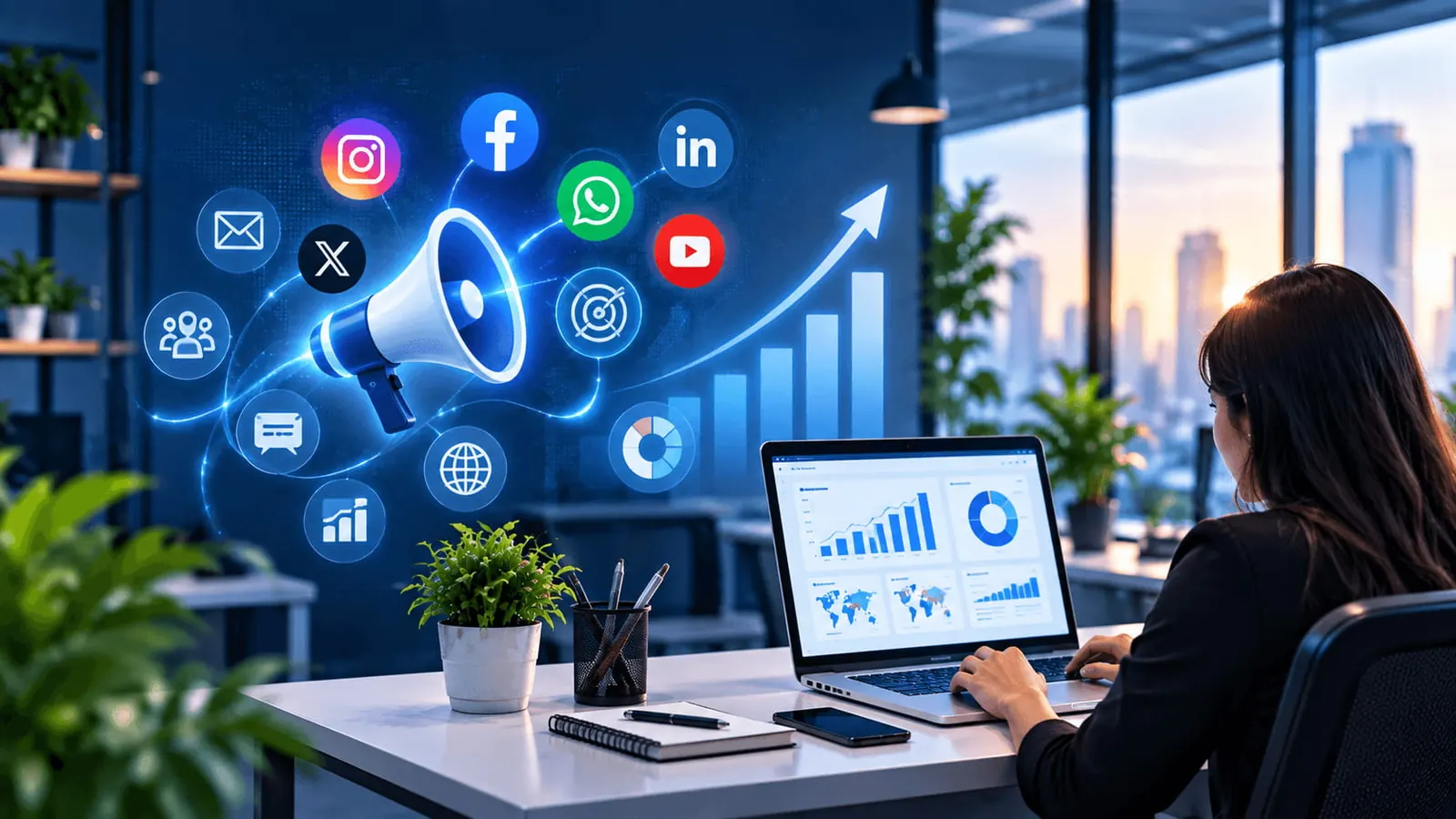 Digital marketing analytics dashboard with campaign growth metrics